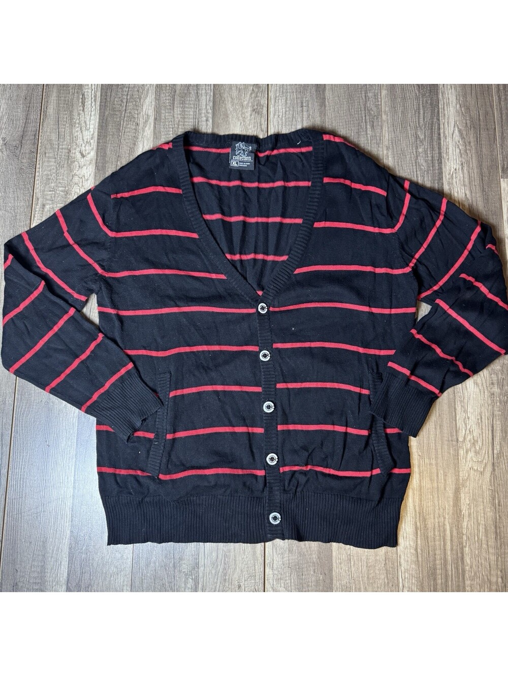 Southpole Men’s XL Black Red Striped Button Cardigan Y2K Streetwear Sweater